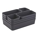 1x Schubladen-Organizer Set Aufbewahrungs-Box Einteiler Trenn-System verstellbar Utensilien Stauraum Wohn-Badezimmer Kunststoff anthrazit