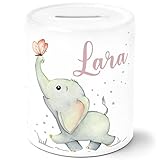 SpecialMe® Kinder Spardose mit Namen personalisiert Elefant Schmetterling Tiermotiv Tiere Sparschwein Keramik weiß Unisize