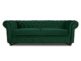 Sofa Chesterfield Asti 3-Sitzer, Couch 3-er, Glamour Design, Couchgarnitur, Sofagarnitur, Holzfüße, Polstersofa - Wohnzimmer, Velours (Dunkelgrün (Velvet 78))