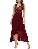 Berylove Glitzer Kleid Damen Lange Abendkleider Cocktailkleid Damen Elegant für Hochzeit Kleid Damen Elegant BLS0015 Burgundy M