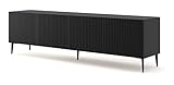 BIM Furniture Lowboard TV Schrank Ravenna B 4D 200 cm gefräste dekorierte MDF-Fronten auf schwarzen Metallbeinen Stehen Unterschrank Fernsehschrank TV Board Sideboard HiFi-Tisch (Schwarz Matt)