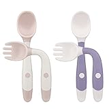 Vicloon Babylöffel, 2 Set Baby-Fütterlöffel Lernlöffel BPA-frei, weicher perfekter selbstflexibler Lernlöffel Fütterungs-Trainingslöffel for Babies 6 Months and Older (Lila beige)