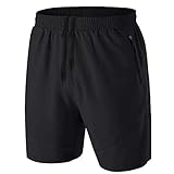 Herren Sport Shorts Kurze Hose Schnell Trocknend Sporthose Leicht mit Reißverschlusstasche(Schwarz,EU-L/US-M)