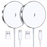 Mag-Safe Ladegerät Wireless Charger iPhone, 15W Schnell Apple induktive ladestation für iPhone 16/15/14/13/12 Serie und AirPods 3/2/Pro 2, 2er-Pack 5ft Kabel,Mag-Safe Originalersatz