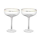 BUTLERS 2er Set Champagnerschalen mit Goldrand und Rillen 400ml Vintage Gläser - GOLDEN TWENTIES - Champagnergläser Set | Sekt, Espresso Martini, Desserts und Cocktailschalen