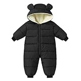 BRONG Schneeanzug Baby Mädchen Jungen Overall Winter Jumpsuit Mantel Neugeborenes Dickes Reißverschluss Strampelanzug Kleinkind Winddicht Kapuze Fleece Strampler Oberbekleidung Schwarz 18-24 Monate