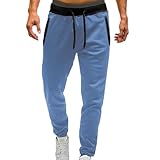 Generisch Jogginghose Herren Baggy Trainingshose Lang Sporthose Wanderhose Baumwolle Sweathose Laufhose Weites Bein Hose Freizeithose Radlerhose Gutschein Amazon 2025(3-Sky Blue,L)