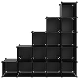 AUVYI Schuh-Organizer Schlafzimmer 155x32x153,5 cm Regalsystem mit 15 Würfeln Schwarz PP Steckregal Würfelregal Mehrzweckschrank Raumteiler Beistellschrank Bücherschrank für Arbeitszimmer