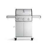 BURNHARD 3-Brenner Gasgrill FRED Basic Series 3 inkl. Gusseisen-Grillrost, Grillabdeckung, Edelstahl Grillwagen + klappbare Seitentische