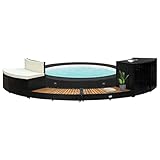 Hommdiy Akazienholz Whirlpool Umrandung Witterungsbeständig Verkleidung Poolumrandung Poolverkleidung für Jacuzzi Schwarz Poly Rattan