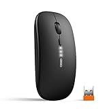 inphic Maus Kabellose wiederaufladbar, Ultra Slim 2.4G Leise Funkmaus Optische Computermaus 1600 DPI mit USB-empfänger für Laptop PC Mac MacBook, Windows, Büro, Akkuladestand sichtbar, schwarz