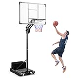 GYMAX Basketballkorb Outdoor, 149 bis 305 cm 10-Fach höhenverstellbarer Basketballständer, Basketballanlage mit bruchsicherer Rückwand, befüllbarer Basis & Rädern, für Jugendliche & Erwachsene