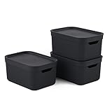 Jive Dekobox 3er-Set Aufbewahrungsbox 5l mit Deckel, Kunststoff (PP recycelt), dunkelgrau, 3x5l (27.8 x 19.5 x 22.4 cm), Schwarz, Nicht zutreffend