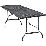 Casaria Gartentisch Klapptisch Klappbar 180 cm Poly Rattan Optik Kunststoff Schwarz Campingtisch Buffettisch Tisch groß