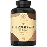 Bio Flohsamenschalen - 360 vegane Kapseln (750mg) - 50% mehr Inhalt - 4500mg hochdosierte Tagesdosis - 88% Ballaststoffgehalt - 99% Reinheit - Indien - Laborgeprüft, Deutsche Produktion - TRUE NATURE®