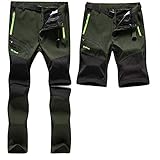 SANMIO Herren Wanderhose Zip Off Atmungsaktiv Wasserdicht Softshellhose Outdoor Funktionshose Trekkinghose Entfernbar Schnell Trockend (mit Gürtel) Grün, XL