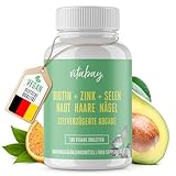 Vitabay Biotin Hochdosiert 10000mcg 180 Tabletten TIME RELEASED & VEGAN - Haar Vitamine Hair Vitamins Biotin Haare Biotin Zink Selen Haut Haare Nägel Kapseln - Haarvitamine für Frauen Biotin Tabletten