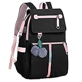 Rucksack Damen groß modern Schulrucksack Mädchen Teenager Tagesrucksack Verschiedene Tragevarianten Rucksack für Uni viele Fächer mit Laptop-Fach Backpack wasserdicht (Schwarz)