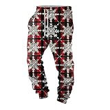 Nadunje Weihnachten Jogginghose Herren Weihnachten Hose Herren Lustig Bedruckte Weihnachtshose Gefüttert Fleece Sweatpants Kordelzug Freizeithosen Sporthose Trainingshose mit Tasche Jogginghose Herren