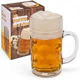 MIJOMA XL Glas-Bierkrug 1 Liter – Stabiler Maßkrug, Spülmaschinengeeignet, Stilechter Bierseidel, Ein echter Klassiker für Bierliebhaber und Oktoberfest-Fans