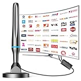 DVBT2 Antenne, zimmerantenne DVB-T & DVB-T2 Antennen mit Verstärker, Großer Reichweite und 360° Empfang, Zimmerantenne für Fernseher mit Starkem Magnetfuß, Geeignet für 4K 1080p & Alle TV-Geräte