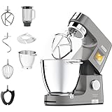 Kenwood Titanium Chef Patissier XL KWL90.034SI – Küchenmaschine mit integrierter Waage & 7 L Rührschüssel mit Wärmefunktion, 1400 Watt, inkl. 4-teiligem Patisserie-Set, silber