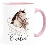 SpecialMe® Kinder-Tasse mit Namen personalisiert Pferd Pferdemädchen Geschenk Mädchen Namensgeschenke weiss-innen-rosa standard