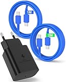 Samsung Schnellladegerät, 45 W, USB-C-Ladegerät mit Samsung-Kabel Typ C, Stecker Typ C für Samsung Galaxy S24/S23/S22/S21 Ultra/S20/S20 +/Note 20/10/A73/A53/A52/s10/s9 (Blau, 45 W)