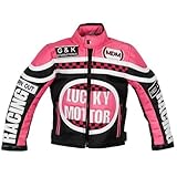 MDM Mädchen Motorradjacke in rosa für Kinder, Bikerjacke, Racing Jacke (3XL)