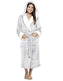 CityComfort Bademantel Damen Flauschig, Fleece Morgenmantel Damen Dressing Gown Women (Zweifarbiges Grau, M)