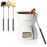 com-four® Premium Schokoladenfondue-Set - Keramikschale mit Teelichthalter und 4 Gabeln - Schmelztopf für Schokolade und Käse - Schmelztiegel - Dessert-Dipschale für 4 Personen - Schmelzgefäß (weiß)