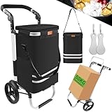 Allyson Rechteckiger Einkaufswagen - Ergonomischer, Klappbarer Shopping Trolley mit 56L Wasserdichter Tasche, Geräuschlose Räder - Ideal für Senioren, Camping, Reisen & Alltag (Schwarz)