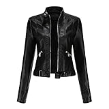 YYNUDA Damen Lederjacke Kurz Bikerjacke Reverskragen Reißverschluss Leder Jacke Lackleder Übergangsjacke Kurze（Schwarz L）