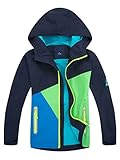 YOUNGSOUL Kinder Regenjacke mit Farbblock Mädchen Jungen Übergangsjacke Outdoorjacke Win und Wasserdicht Windjacke mit Kapuze Dunkelblau DE: 104-110 (Herstellergröße 110)