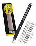 𝗢𝗡𝗟𝗜𝗡𝗘 Multipen 4-in-1 Schwarz | Kugelschreiber & Bleistift Multifunktionsstift Metall | 3x Kugelschreiber-Mine in blau,schwarz, rot, 1x Druckbleistift-Mine | inkl. Radiergummi, in Geschenkbox