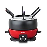 H.Koenig ALP1800 elektrisches Fondue Set / 6 Personen / 6 Fonduegabeln / Temperatur 25°C bis 190°C / 2 L / Antihaftbeschichtung / 800 W / rot/schwarz