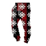 Nadunje Weihnachten Jogginghose Herren Weihnachten Hose Herren Lustig Bedruckte Weihnachtshose Gefüttert Fleece Sweatpants Kordelzug Freizeithosen Sporthose Trainingshose mit Tasche Jogginghose Herren