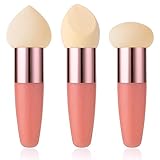 Sibba Make Up Schwamm 3 Stück Foundation Makeup Pinsel Kosmetik Applikator Schwämmchen mit Griff Blending Beauty Blender für Schälen Masken Flüssigkeit Creme Puder Augen-Stäbchen Puff Puderquaste Haut