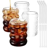 Maxentico 4 stück Latte Macchiato Gläser 400ml, Teegläser Glas Cappuccino, Kaffeegläser, Kaffeeglas, Eiskaffee Gläser, Kaffeebecher aus Borosilikatglas, mit Bürste und Strohhalm, Spiralförmig