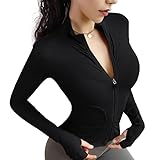 VEKTOL Langarmshirt Damen Gym Top Langarm Sport T Shirt Laufshirts Yoga Sportshirt Sportkleidung Frauen Fitness Workout Oberteil mit Daumenloch Schwarz S