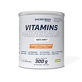 Energybody Vitamins + Minerals Pulver - 300g - mit 10 Vitaminen & 8 Mineralstoffen / Multivitamin Mineralstoff Drink / Tropical Passion Fruit Geschmack, vegan