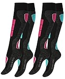 2 Paar Original VCA® SKI Funktionssocken, Wintersport Socken mit Spezial Polsterung,Gr.-39/42,Pink/Turquoise