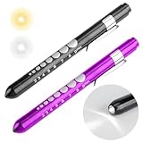 LANAFAY 2 Stück Diagnostikleuchte Pupillenleuchte Penlight mit 2 Lichtquelle, 2x AAA Batterie, Warmes/Kühles Weiß Dimmung, Wiederverwendbare LED Stiftlampe, Aluminium Medizinischepen Light mit Clip