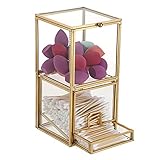 SUMTree 2 Etagen Wattestäbchen box aus Glas Make-up-Pinsel-Halter Beauty-Ei-Box Wattebauschholder Tupferhalter Süßigkeiten Organizer Organisation Zuhause Kosmetika Dekoration(Golden)