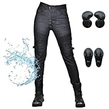 AIMENJOY Damen Motorradhose, wasserdichte Beschichtete Motorcycle Jeans Biker Pants Motorrad Hose mit Abnehmbarer 4 Protektoren (Black -2,M)