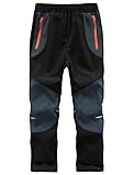 Zzkouine Kinder Softshellhose Schneehose Thermohose Hosen Jungen Mädchen Winterhose Outdoorhose Wanderhose, Schwarz/Grau 152-158