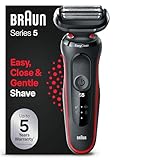 Braun Series 5 Elektrorasierer, EasyClean Rasierer Herren, Wet & Dry, Geschenk Mann, Made in Germany, 51-R1000s, Rot