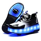 GIMKOUNN Roller Shoes Girls Sneakers USB Rechargeable 2 Wheels Shoes Roller Skates for Beginner Trainers Shoe 16 Modes LED Light Up Flash Sneaker for Unisex Kids Boys Stylish Footwear, Schwarz, 1