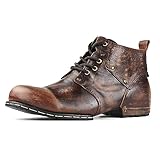 OSSTONE Retro Braun Herren leder chukkastiefel Worker biker boots-motorrad-leder-schuhe für Schnürstiefeletten boots OS-6015-2-Retro Braun-10-US-R