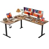 Agilestic L-förmig Höhenverstellbarer Schreibtisch, 160 x 140 cm Schreibtisch Höhenverstellbar Elektrisch, Eckschreibtisch Ergonomischer Steh-Sitz Tisch Computertisch, Braun